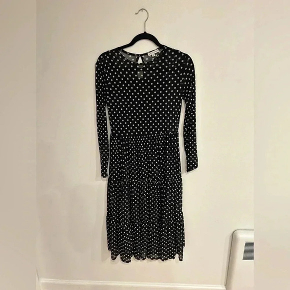 SPIRIT OF GRACE mesh polka dot tiered midi long sleeve dress S Ivy city co - Picture 2 of 9